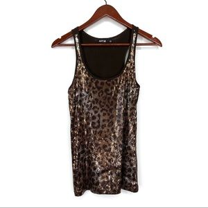 Vintage Apt 9 Pima Cotton Leopard Sequin Scoop Neck Tank Top Brown Size Small